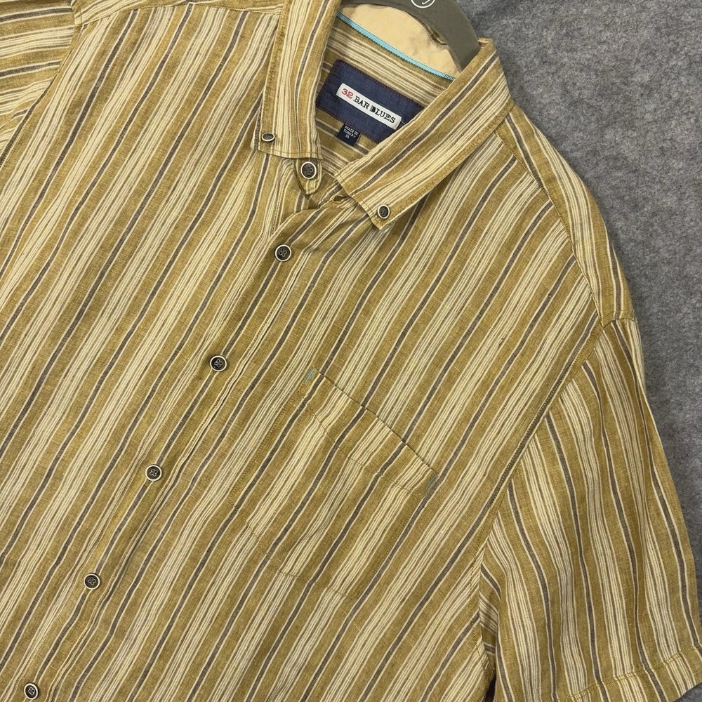 32 Bar Blues Linen Shirt Mens XL Striped Short Sleeve Button Up Casual Western